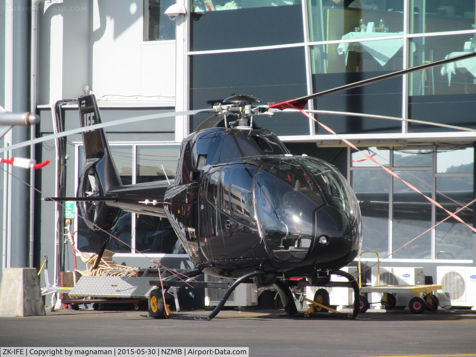 ZK-IFE, 2008 Eurocopter EC-120B Colibri C/N 1502, always something to see at mechaics bay on a sunny day - 5 helicopters outside plus medic in hangar