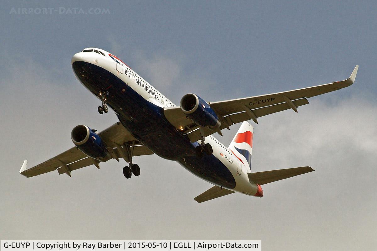 G-EUYP, 2013 Airbus A320-232 C/N 5784, Airbus A320-232(SL) [5784] (British Airways) Home~G 10/05/2015. Sharklets retro fitted between March and May 2015. On approach 27R .