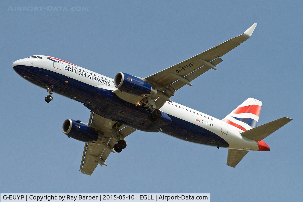 G-EUYP, 2013 Airbus A320-232 C/N 5784, Airbus A320-232(SL) [5784] (British Airways) Home~G 10/05/2015. Sharklets retro fitted between March and May 2015. On approach 27R .