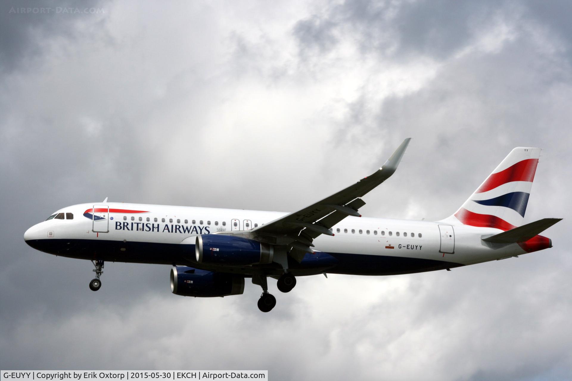 G-EUYY, 2014 Airbus A320-232 C/N 6290, G-EUYY now with sharklets. Landing rw 22L