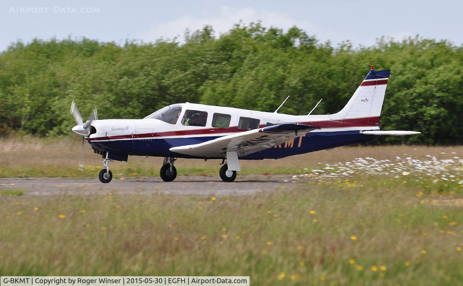 G-BKMT, 1981 Piper PA-32R-301 Saratoga SP C/N 32R-8213013, Resident Saratoga SP returning to base on Runway 22.