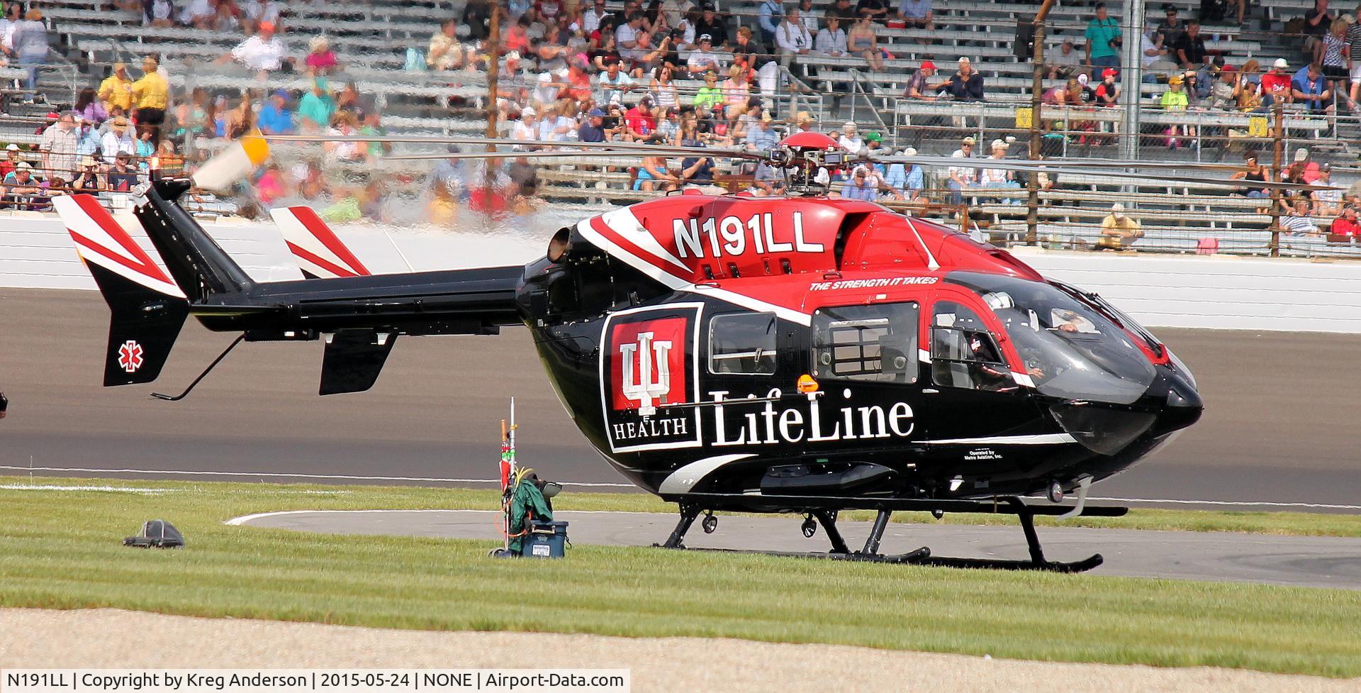N191LL, Eurocopter-Kawasaki EC-145 (BK-117C-2) C/N 9319, Eurocopter EC-145 from Indiana University Health Systems making an appearance at the 2015 Indianapolis 500.