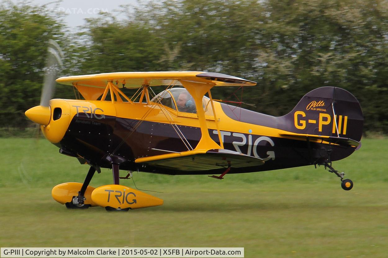 G-PIII, 1981 Pitts S-1D Special C/N PFA 009-10156, Pitts S-1D Special G-PIII of the Trig Aerobatic Team on a stopover for fuel at Fishburn Airfield, May 2nd 2015.
