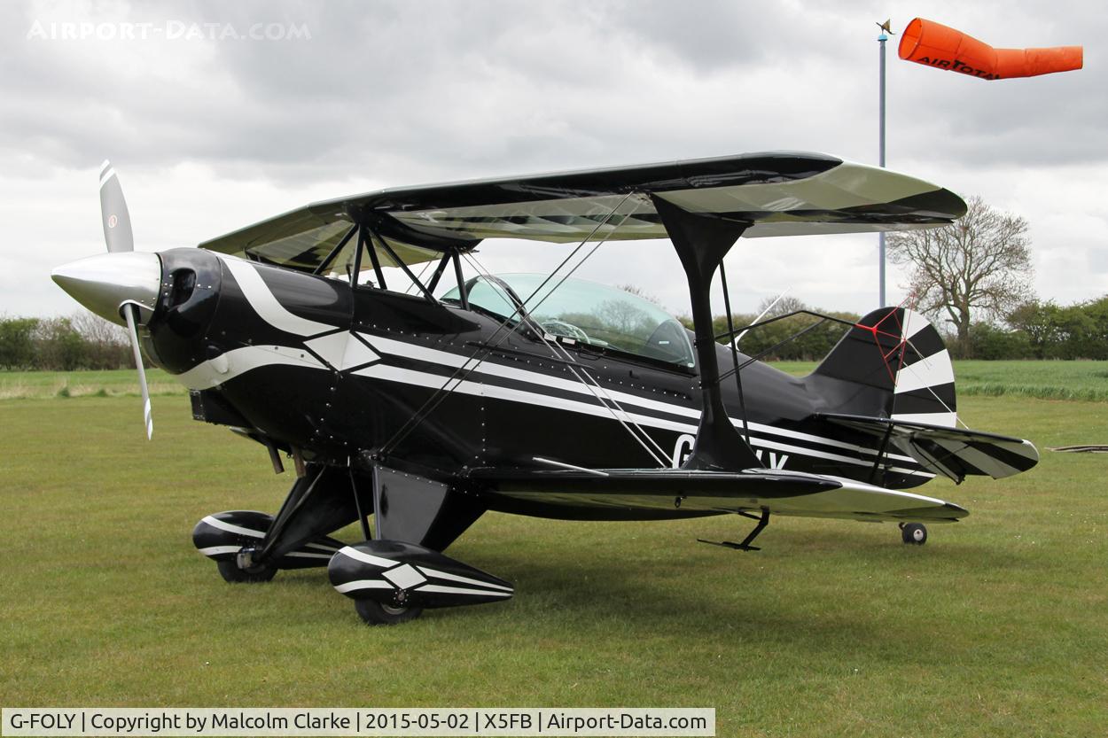 G-FOLY, 1980 Aerotek Pitts S-2A Special C/N 2213, Aerotek Pitts S-2A Special during a refueling stop. Fishburn Airfield, UK May 2nd 2015.