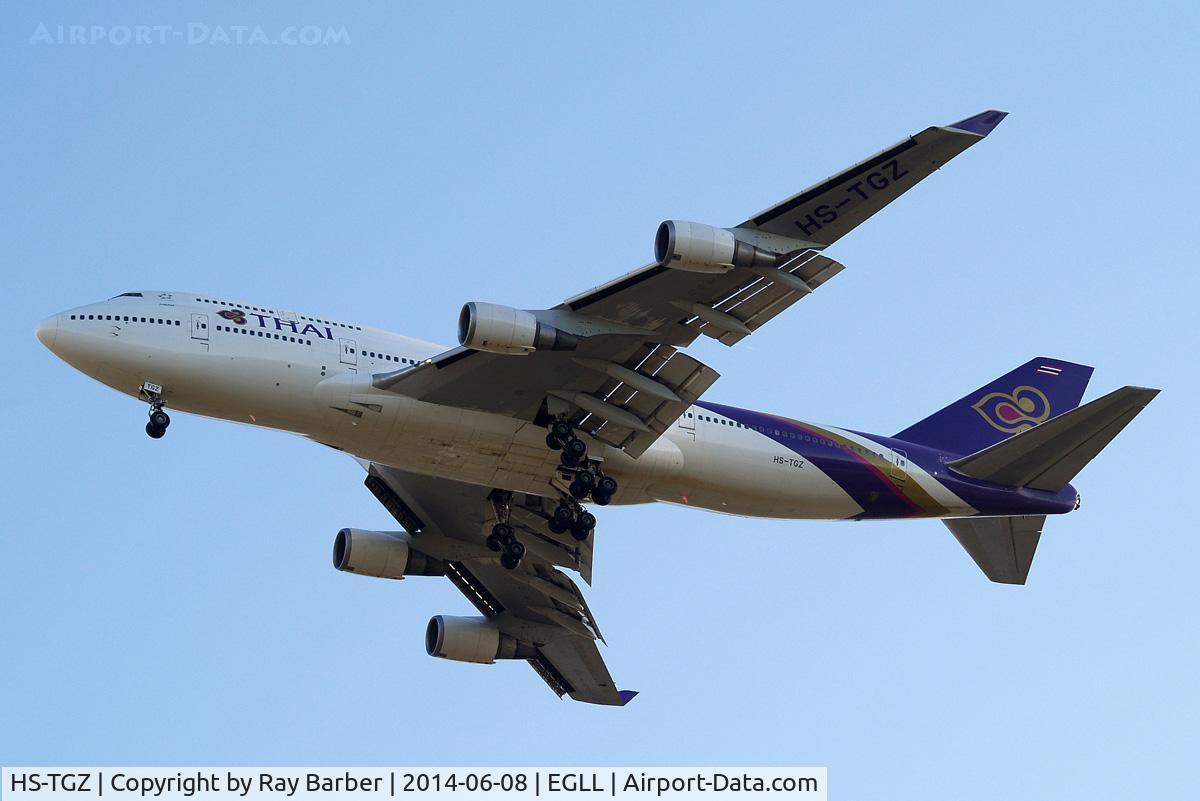 HS-TGZ, 1999 Boeing 747-4D7 C/N 28706, Boeing 747-4D7 [28706] (Thai Airways) Home~G 08/06/2014. On approach 27R.