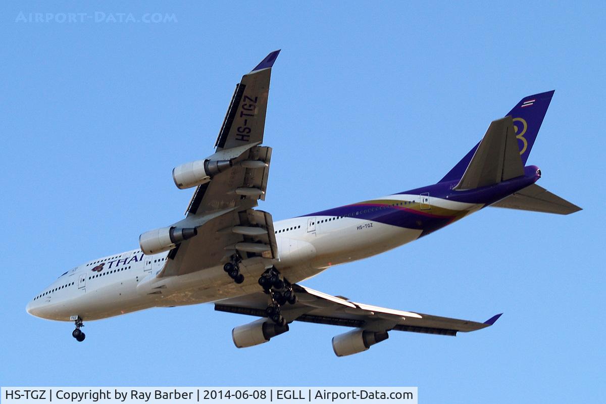 HS-TGZ, 1999 Boeing 747-4D7 C/N 28706, Boeing 747-4D7 [28706] (Thai Airways) Home~G 08/06/2014. On approach 27R.