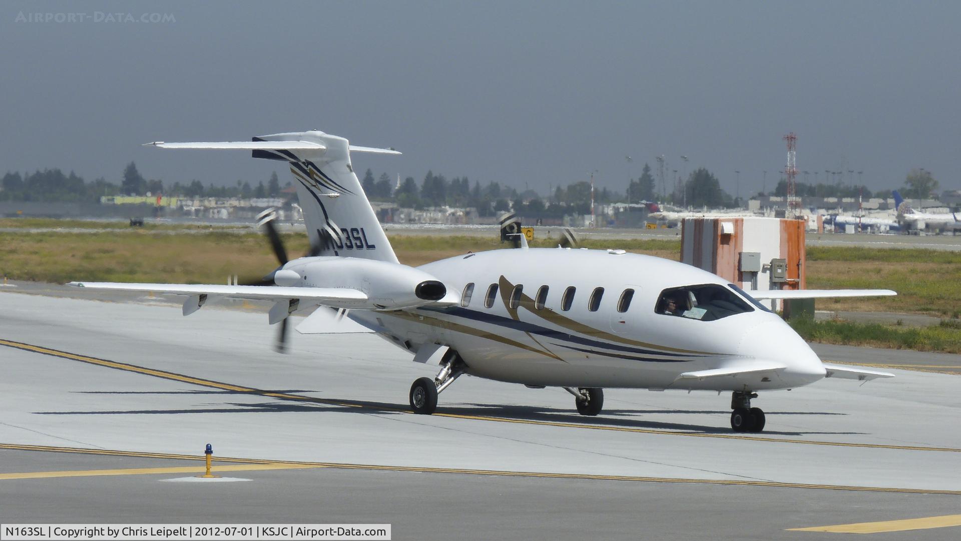 N163SL, 2007 Piaggio P-180 Avanti II C/N 1131, A 2007 Piaggio P180 taxing out for departure on runway 30L at San Jose International Airport, CA.