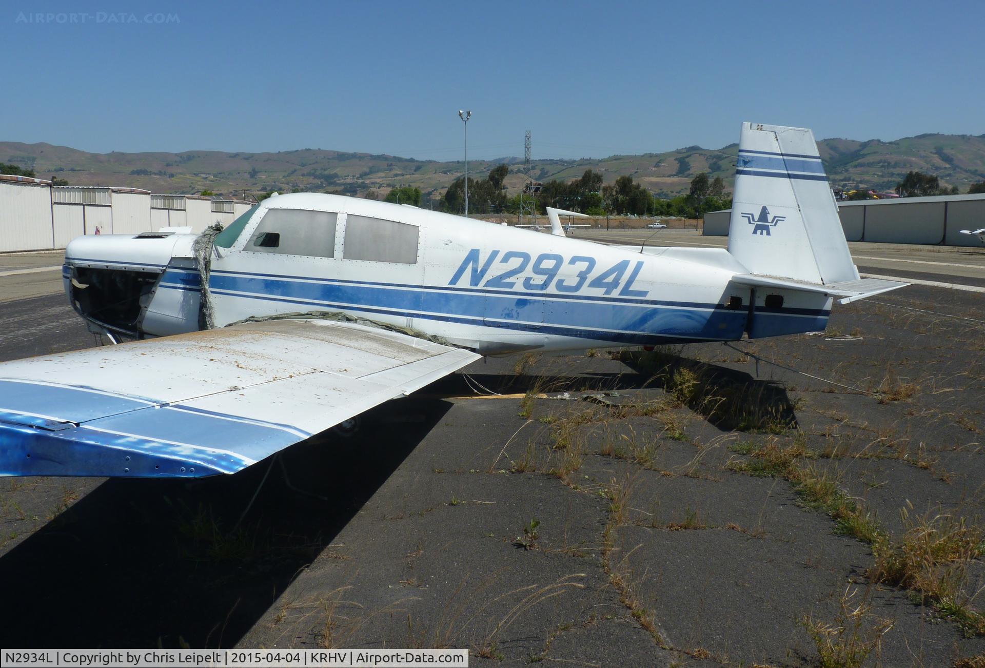 N2934L, 1967 Mooney M20C Ranger C/N 670068, A local 1967 Mooney M20C rotting at its usual parking spot at Reid Hillview Airport, CA. Believe it or not this guy still pays his parking fee.