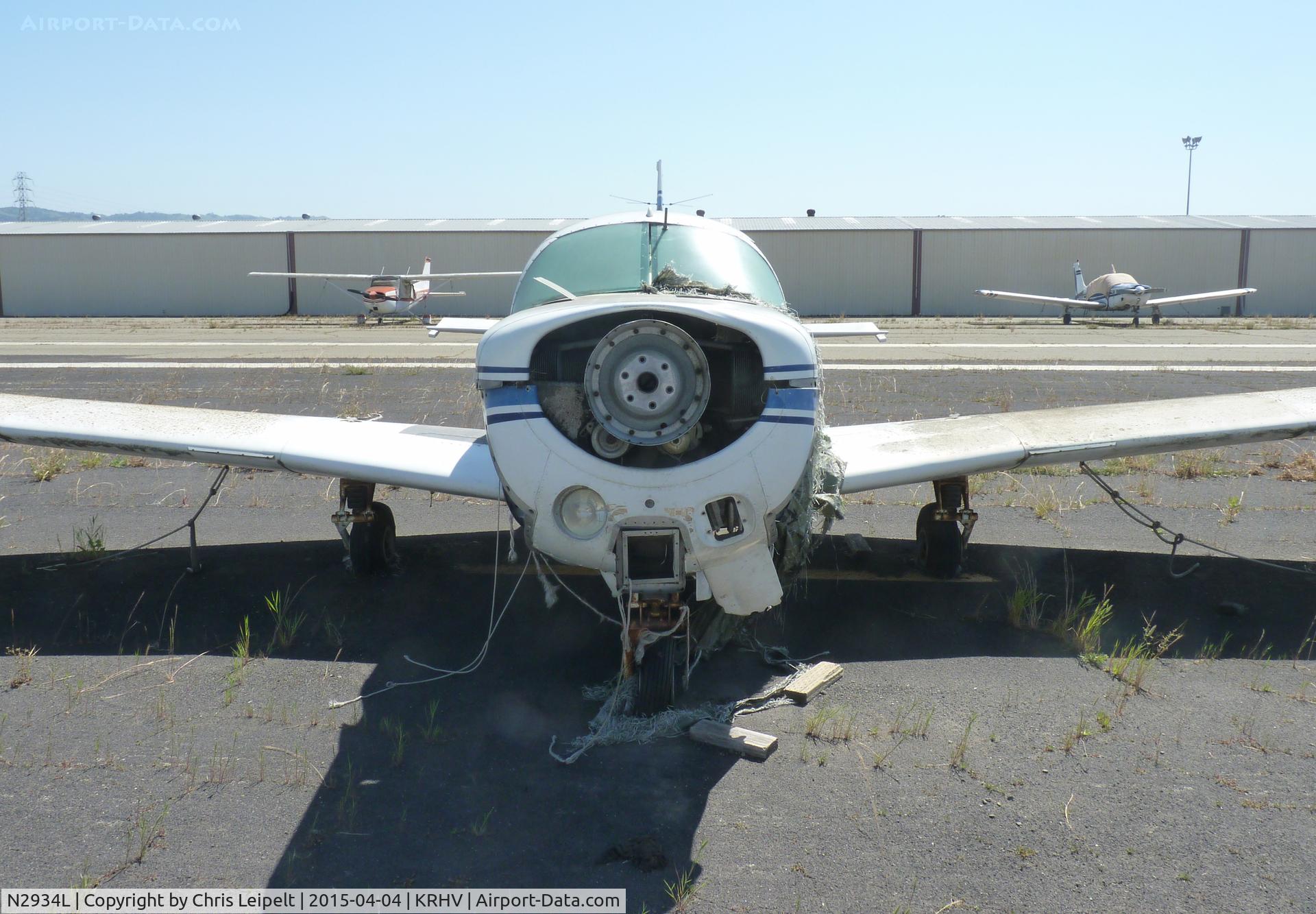 N2934L, 1967 Mooney M20C Ranger C/N 670068, A local 1967 Mooney M20C rotting at its usual parking spot at Reid Hillview Airport, CA. Believe it or not this guy still pays his parking fee.