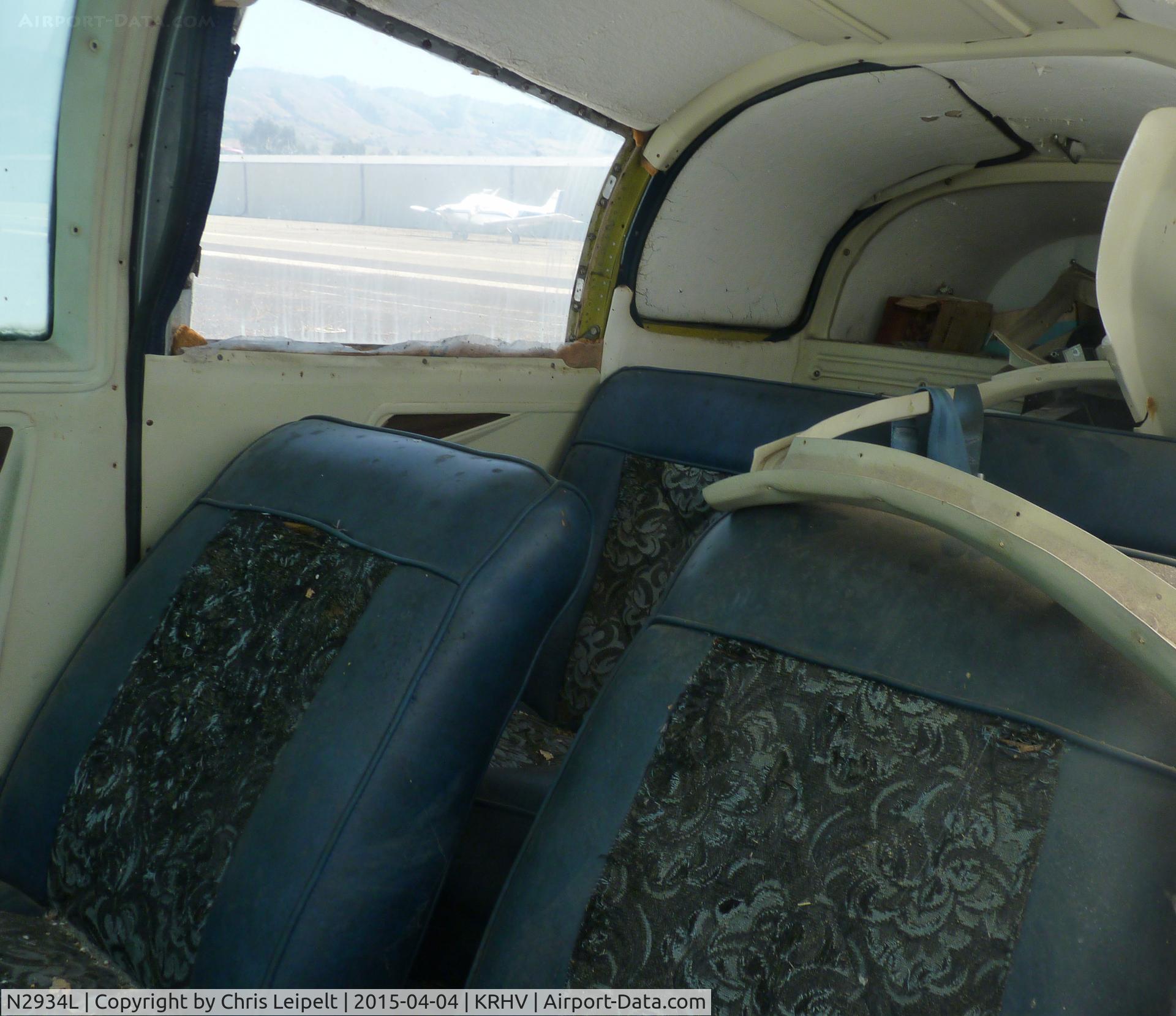 N2934L, 1967 Mooney M20C Ranger C/N 670068, The cabin of a  local 1967 Mooney M20C rotting at its usual parking spot at Reid Hillview Airport, CA. Believe it or not this guy still pays his parking fee.
