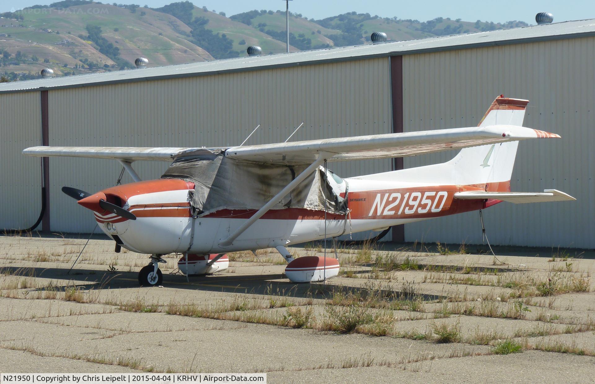N21950, 1975 Cessna 172M C/N 17264046, A local 1975 Cessna 172M sitting at one of the older tie downs at Reid Hillview Airport, CA.