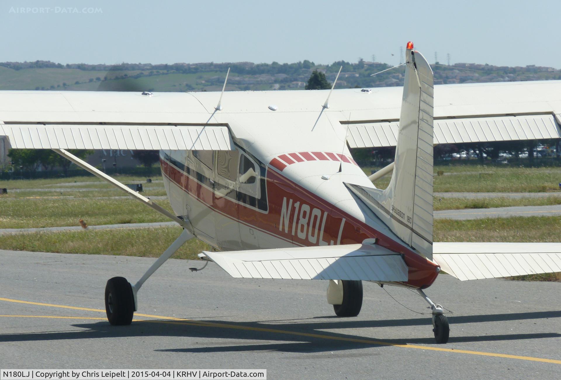 N180LJ, 1973 Cessna 180J C/N 18052408, A 1973 Cessna 180J taxing back out to 31L after dropping off passengers at Reid Hillview Airport, CA.