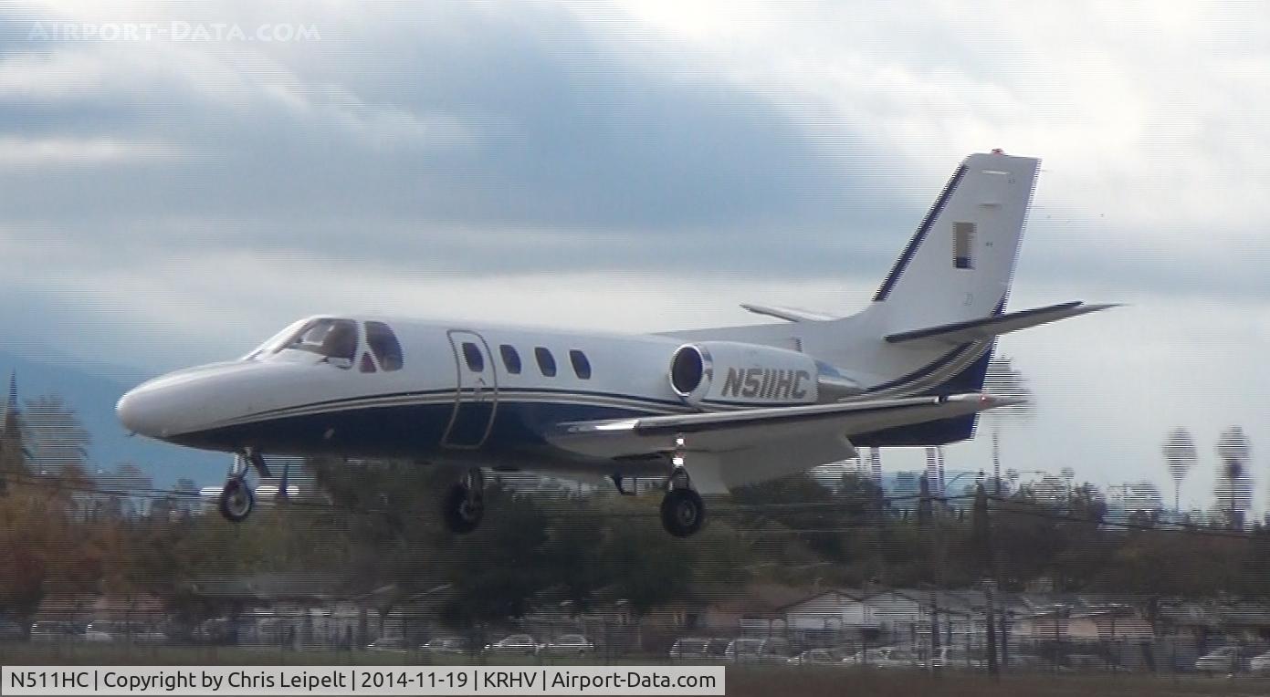 N511HC, 1979 Cessna 501 Citation I/SP C/N 501-0136, A rare transient 1979 Cessna Citation I landing on runway 13L at Reid Hillview Airport, CA.