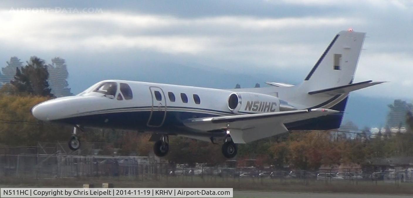 N511HC, 1979 Cessna 501 Citation I/SP C/N 501-0136, A rare transient 1979 Cessna Citation I landing on runway 13L at Reid Hillview Airport, CA.