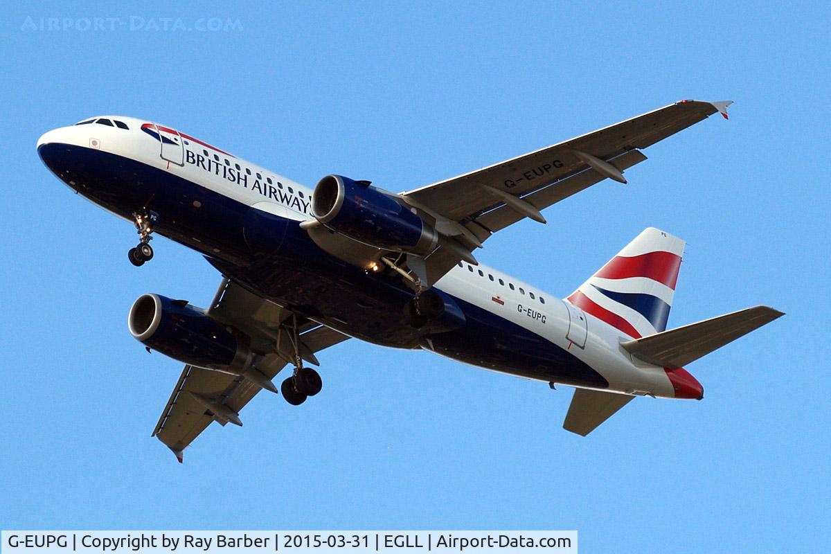 G-EUPG, 2000 Airbus A319-131 C/N 1222, Airbus A319-131 [1222] (British Airways) Home~G 31/03/2015. On approach 27R.