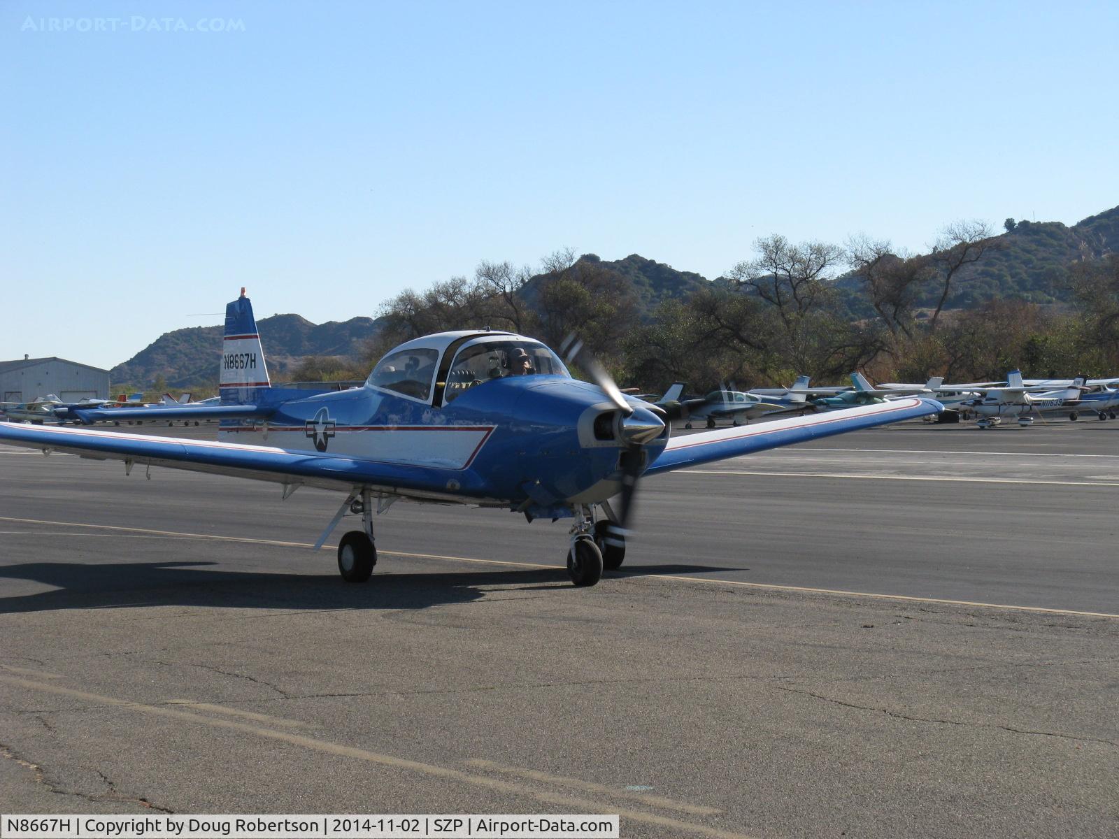 N8667H, 1947 North American Navion C/N NAV-4-667, 1947 North American NAVION, Continental IO-520 285 Hp upgrade, taxi to Runway 04-warmup flight prior to giving Young Eagles rides