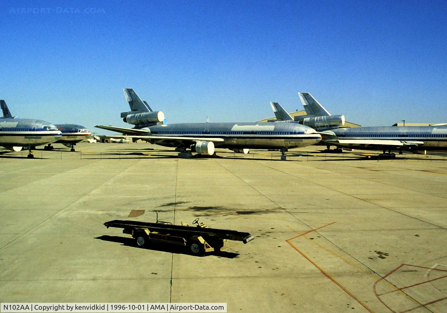 N102AA, 1970 Douglas DC-10-10 C/N 46502, In storage at Amarillo. 
Copied from slide.