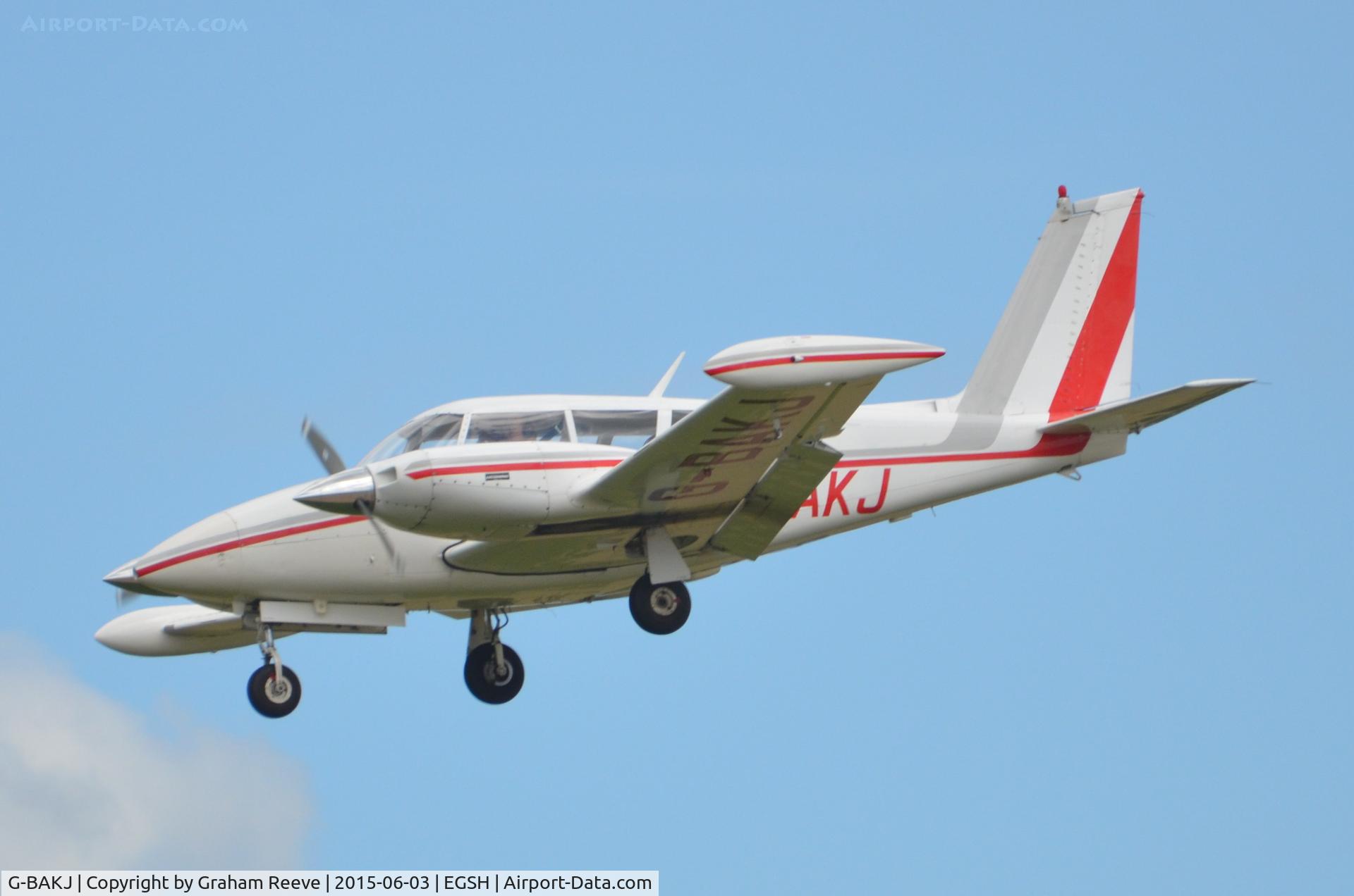 G-BAKJ, 1966 Piper PA-30-160 B Twin Comanche C/N 30-1232, Landing at Norwich.