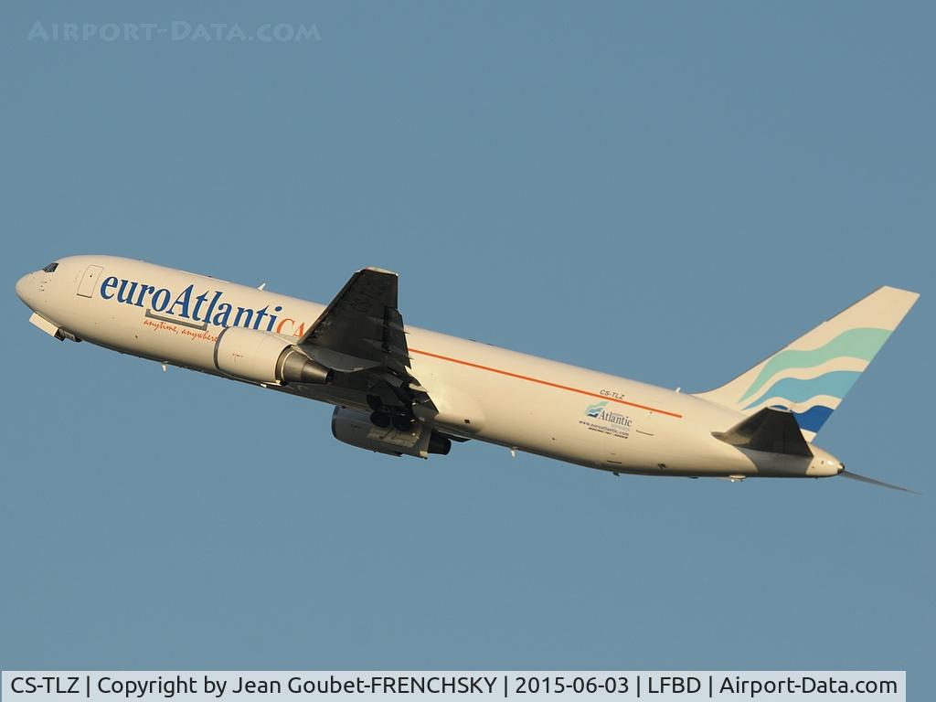 CS-TLZ, 1988 Boeing 767-375 C/N 24086, EuroAtlantic Cargo take off runway 05, flight 26381 to Marseille Provence