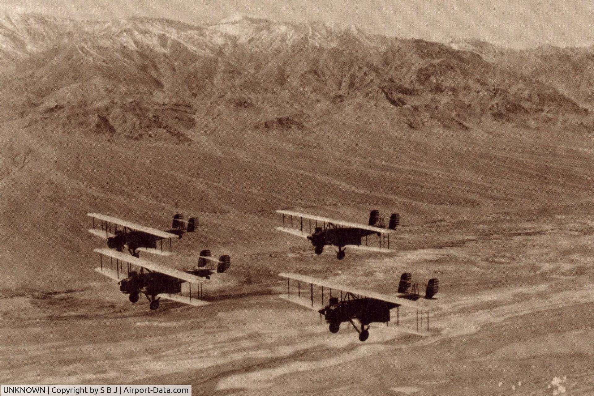 UNKNOWN, Miscellaneous Various C/N unknown, Army Air Corps Curtiss B2 Condors flying in Death Valley,Calif. in an unknown year, but the B2 was made from 1929-30 and ended service with the military in 1934.Must have been a nice ride in that rear B2 from wake turbulence.