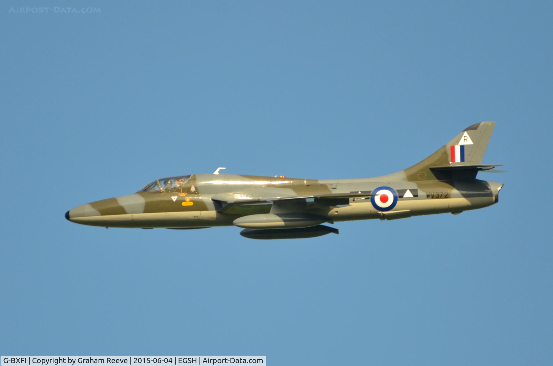 G-BXFI, 1955 Hawker Hunter T.7 C/N 41H-670818, Flying off field at Wensum Valley.