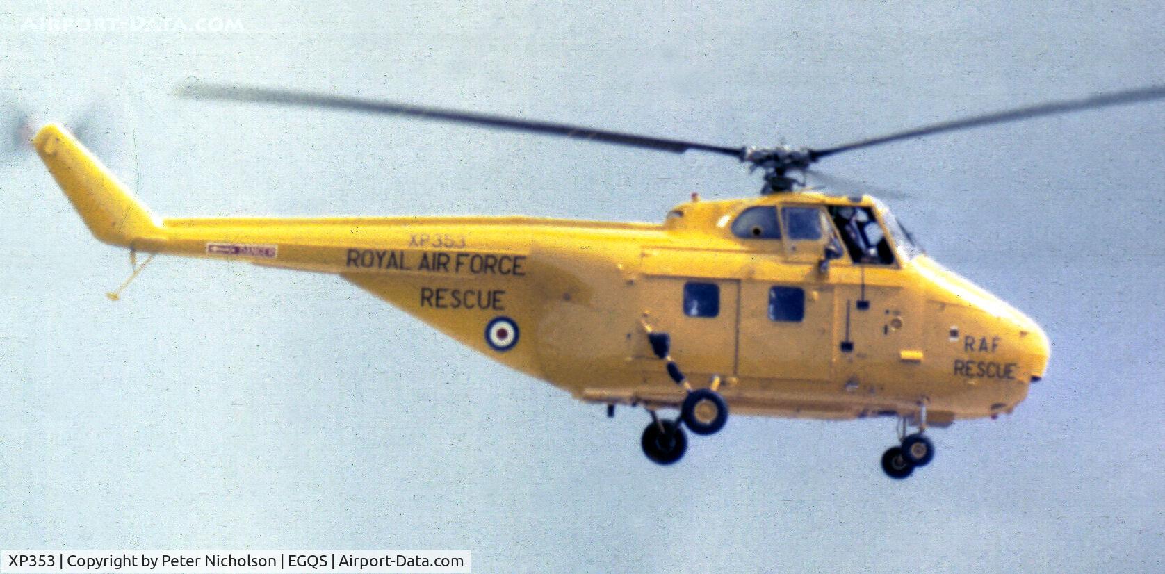XP353, 1962 Westland Whirlwind HAR.10 C/N WA369, Whirlwind HAR.10 of RAF Lossiemouth's Search & Rescue Flight in action in the Summer of 1974.
