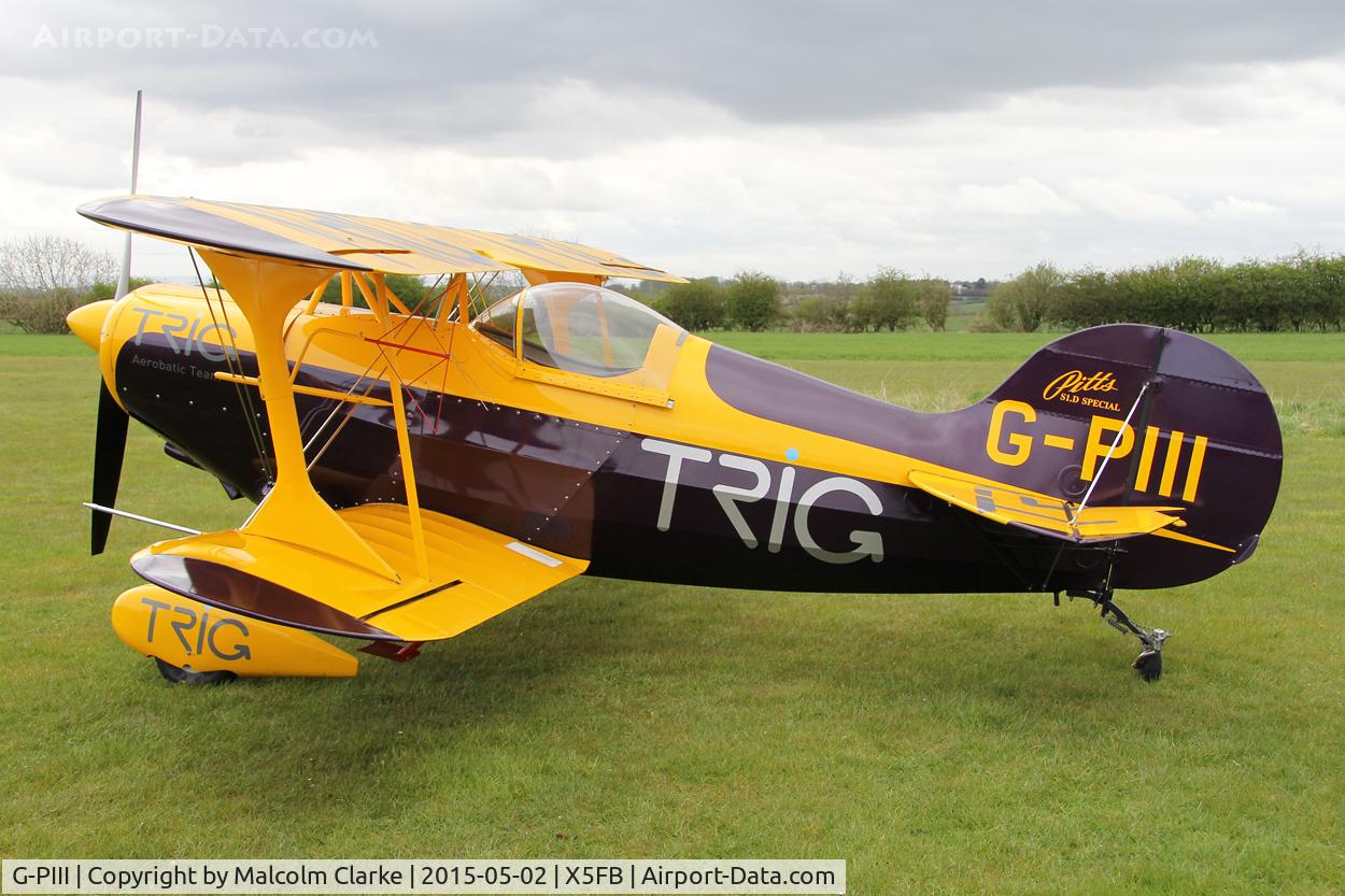 G-PIII, 1981 Pitts S-1D Special C/N PFA 009-10156, Pitts S-1D Special G-PIII of the Trig Aerobatic Team on a stopover for fuel at Fishburn Airfield, May 2nd 2015.