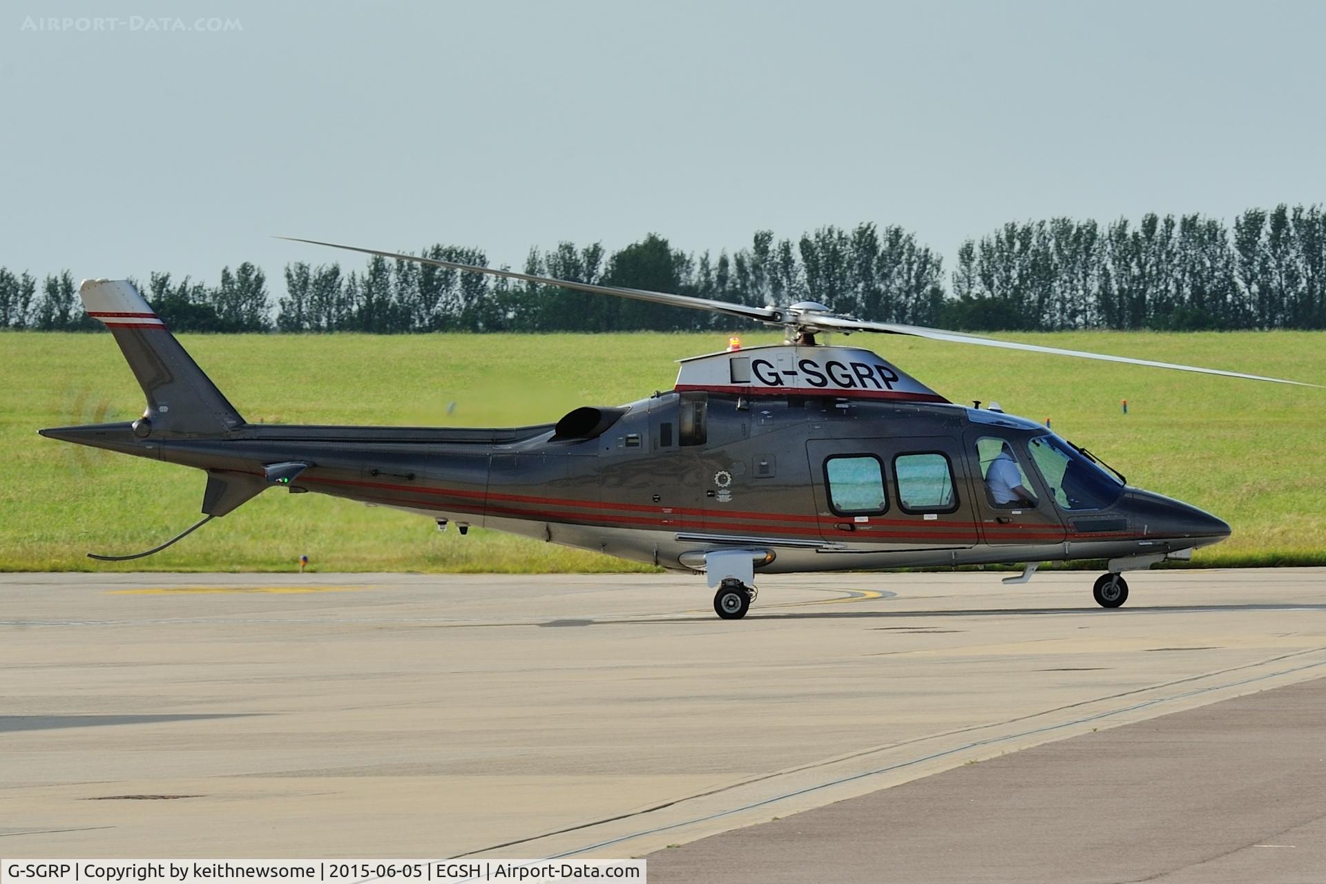 G-SGRP, 2011 AgustaWestland AW-109SP Grand New C/N 22236, Leaving Norwich.
