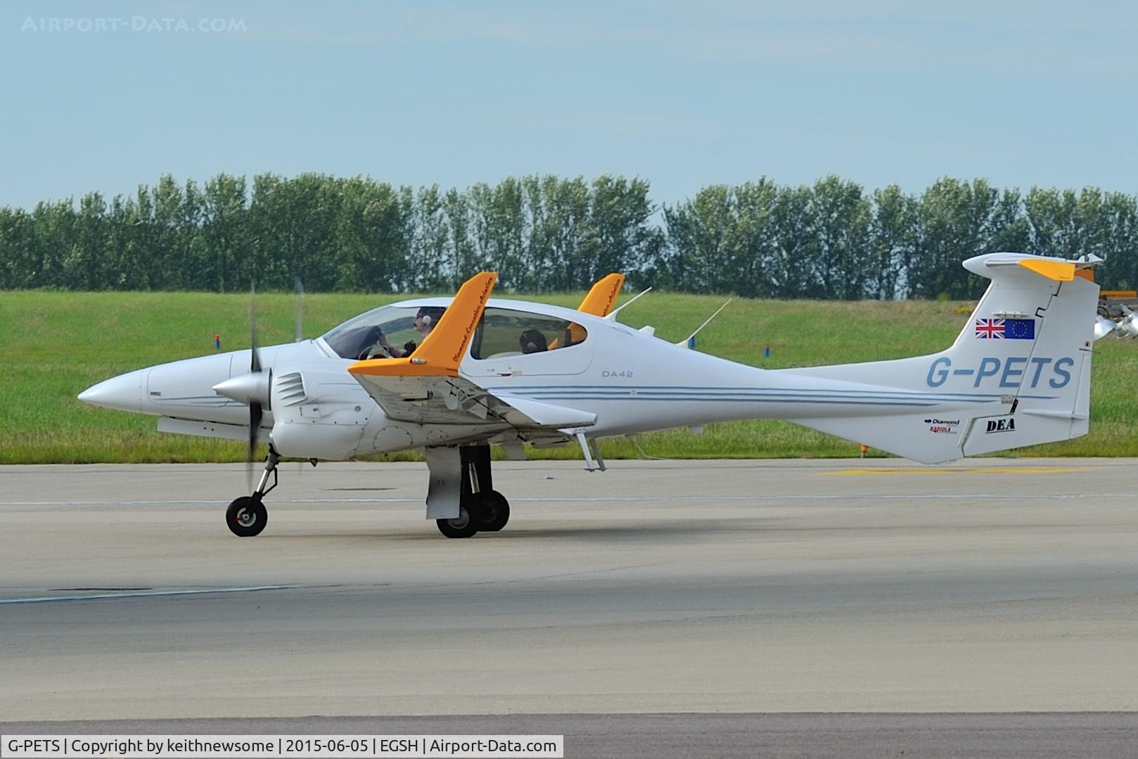G-PETS, 2006 Diamond DA-42 Twin Star C/N 42.169, Arriving at Norwich.