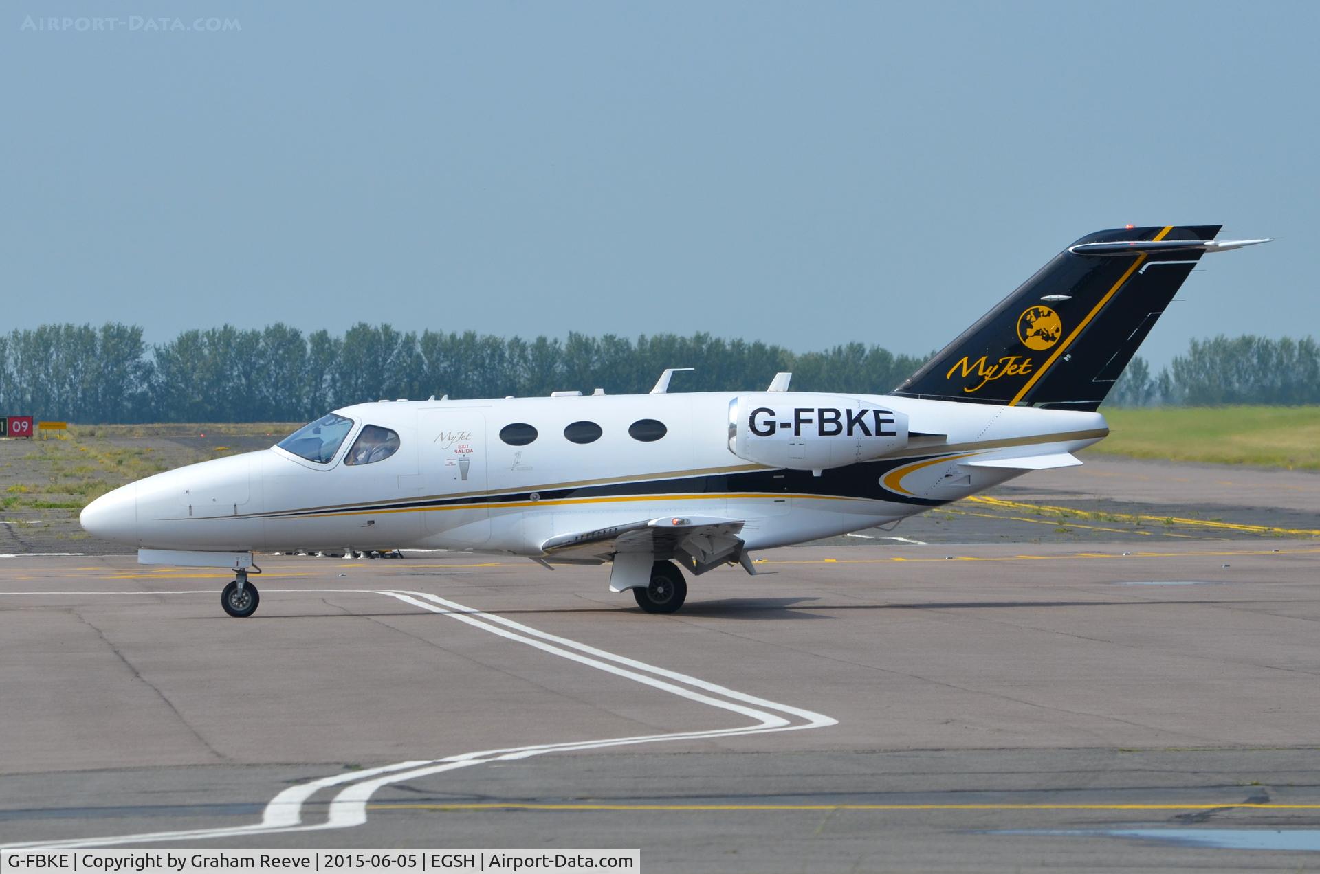 G-FBKE, 2010 Cessna 510 Citation Mustang Citation Mustang C/N 510-0334, Just landed at Norwich.