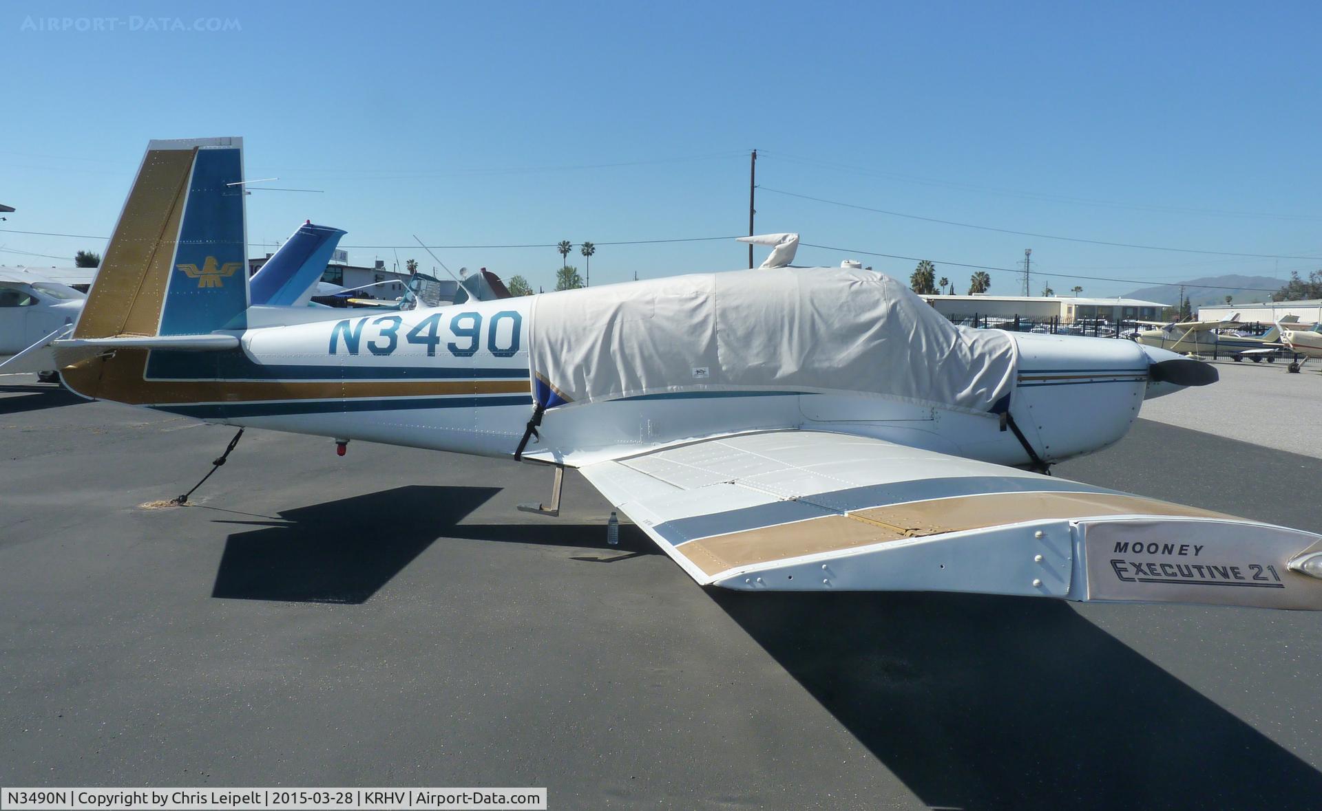 N3490N, 1967 Mooney M20F Executive C/N 680071, A local 1967 Mooney M20F Executive parked near Aero Dynamic Aviation's hangar at Reid Hillview Airport, CA.