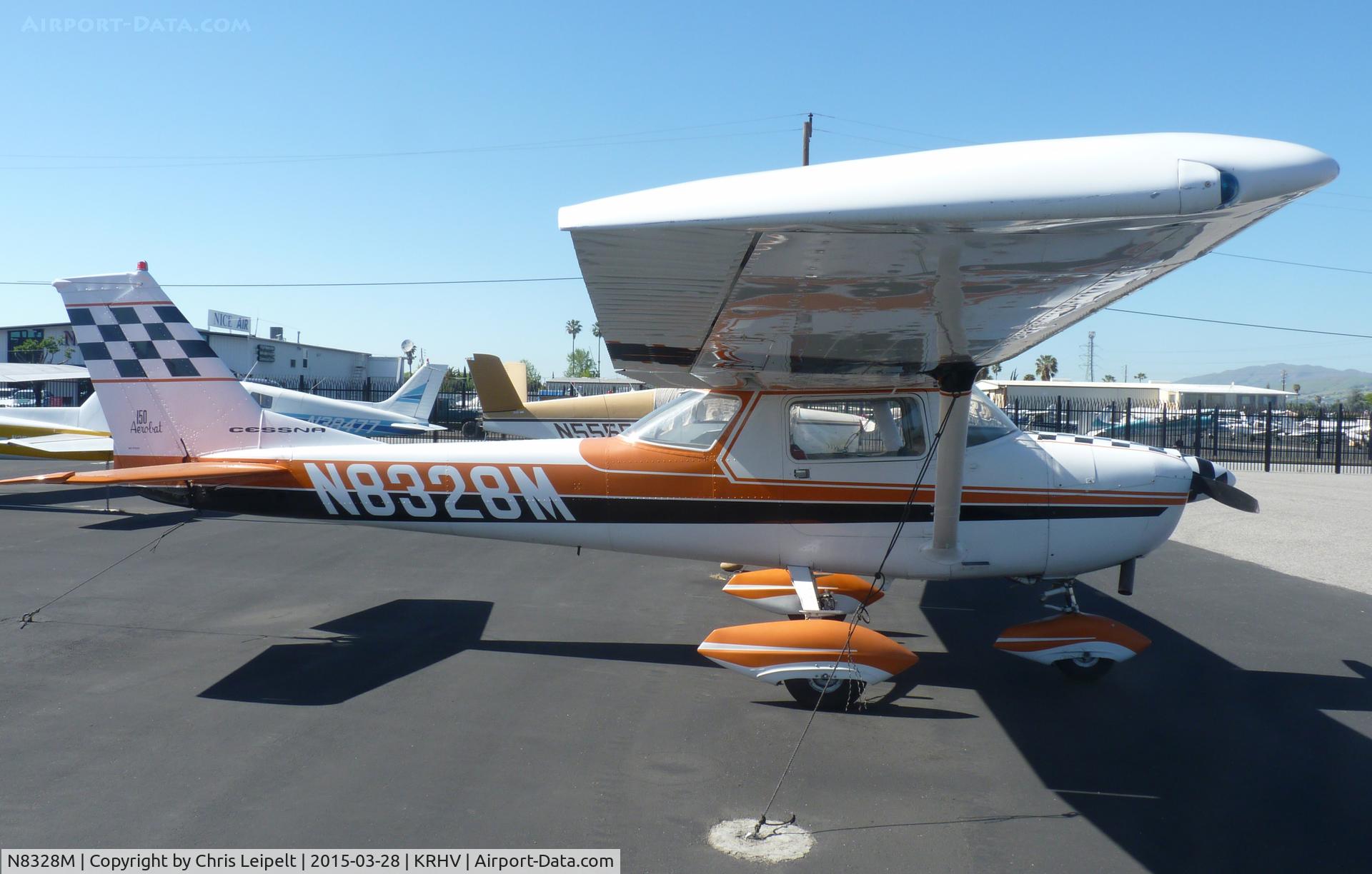 N8328M, 1969 Cessna A150K Aerobat C/N A15000028, A local 1969 Cessna Aerobat 150K parked at its usual tie down near Aero Dynamic Aviation at Reid Hillview Airport, CA.