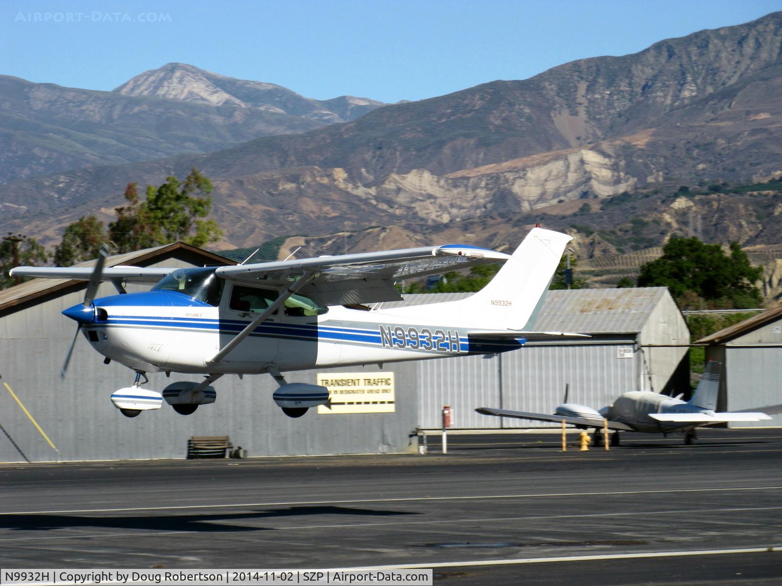N9932H, 1981 Cessna 182R Skylane C/N 18268123, 1981 Cessna 182R SKYLANE, Continental O-470-U 230 Hp, flaps landing Rwy 22. 6,704' Hines Peak of the Topa Topa mountains in far background.