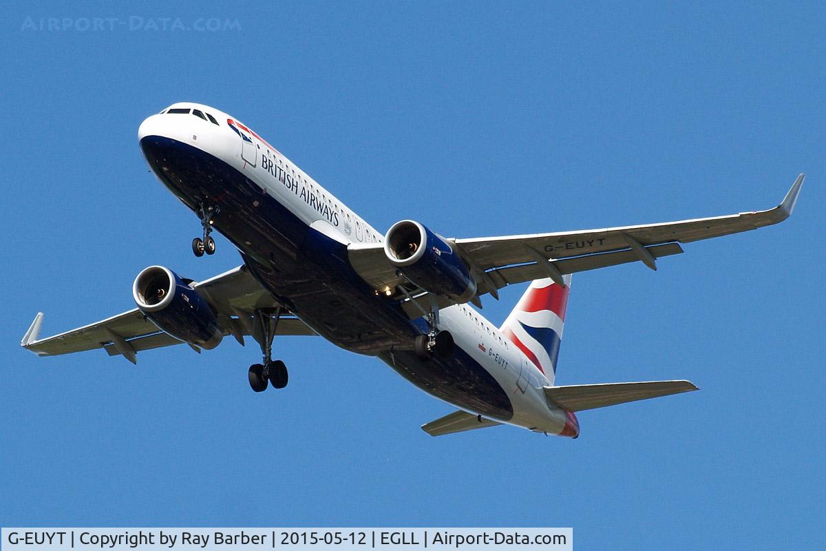 G-EUYT, 2014 Airbus A320-232 C/N 5985, Airbus A320-232(SL) [5985] (British Airways) Home~G 12/05/2015. On approach 27R with retrofitted sharklets.