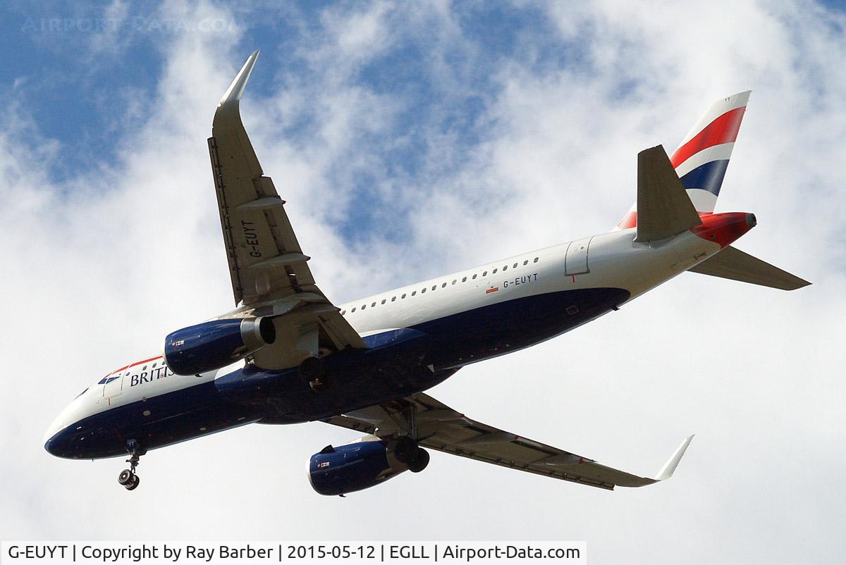 G-EUYT, 2014 Airbus A320-232 C/N 5985, Airbus A320-232(SL) [5985] (British Airways) Home~G 12/05/2015. On approach 27R with retrofitted sharklets.