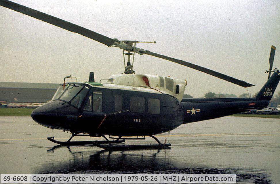 69-6608, 1969 Bell UH-1N Iroquois C/N 31014, UH-1N Iroquois of 67th Air Rescue & Recovery Squadron based at RAF Woodbridge on display at the 1979 RAF Mildenhall Air Fete.