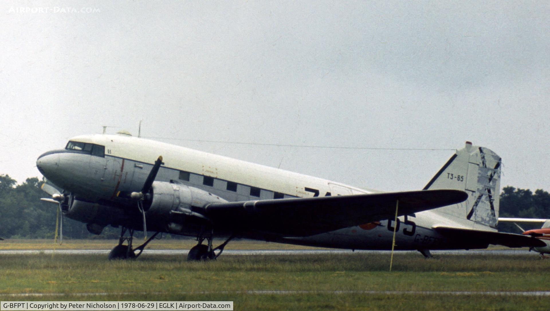 G-BFPT, 1943 Douglas C-47A Skytrain (DC-3) C/N 19268, This former Spanish Air Force C-47A was resident at Blackbushe in the Summer of 1978.