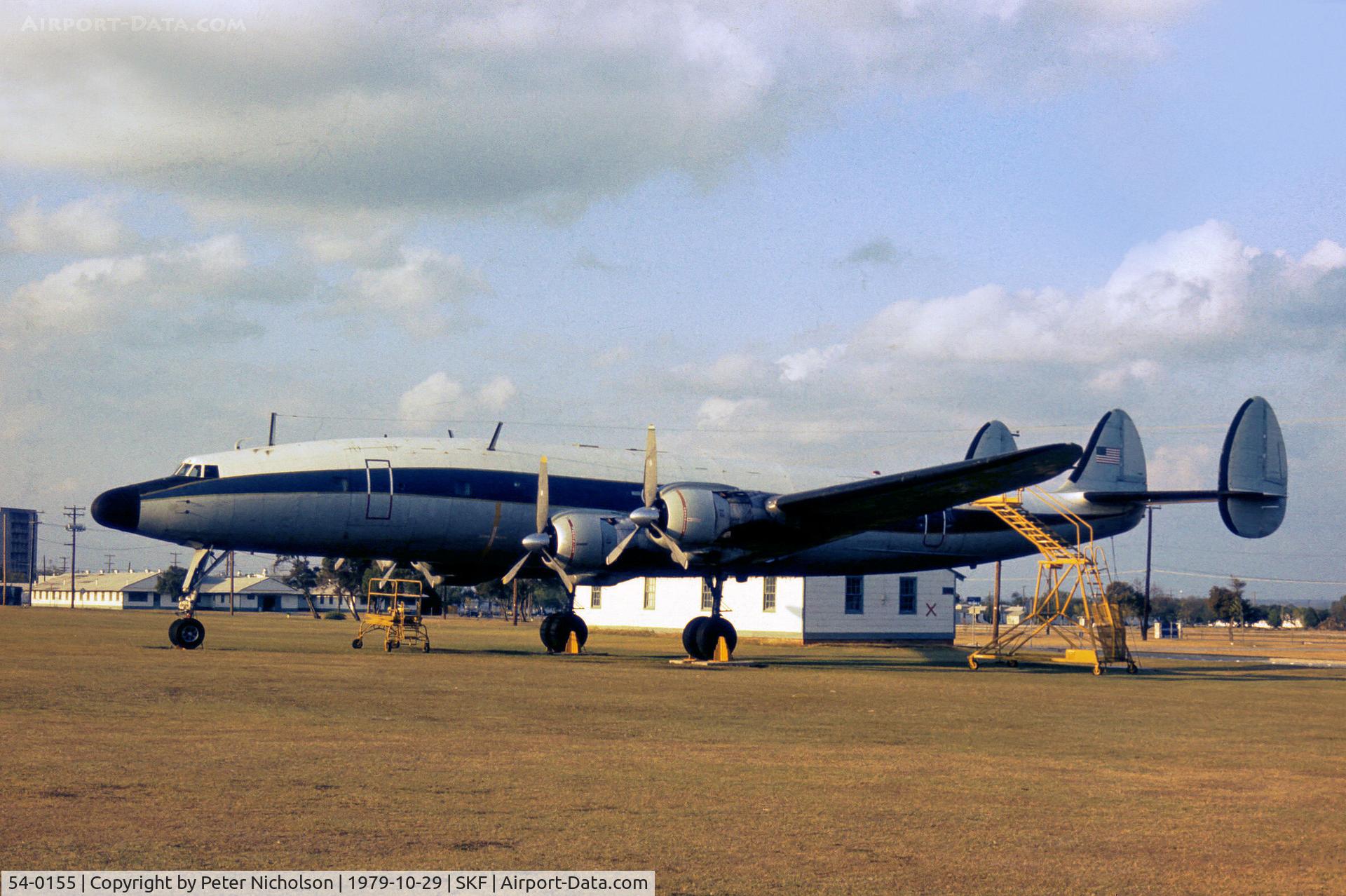 54-0155, Lockheed EC-121S Warning Star C/N 1049F-4174, This former 193rd TEWG Pennsylvania ANG EC-121S Warning Star was on display in the USAF History & Traditions Museum at Lackland AFB in October 1979.