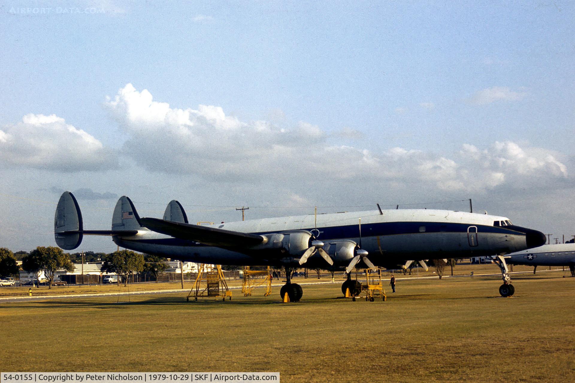 54-0155, Lockheed EC-121S Warning Star C/N 1049F-4174, Another view of this former 193rd TEWG Pennsylvania ANG EC-121S Warning Star was on display in the USAF History & Traditions Museum at Lackland AFB in October 1979.