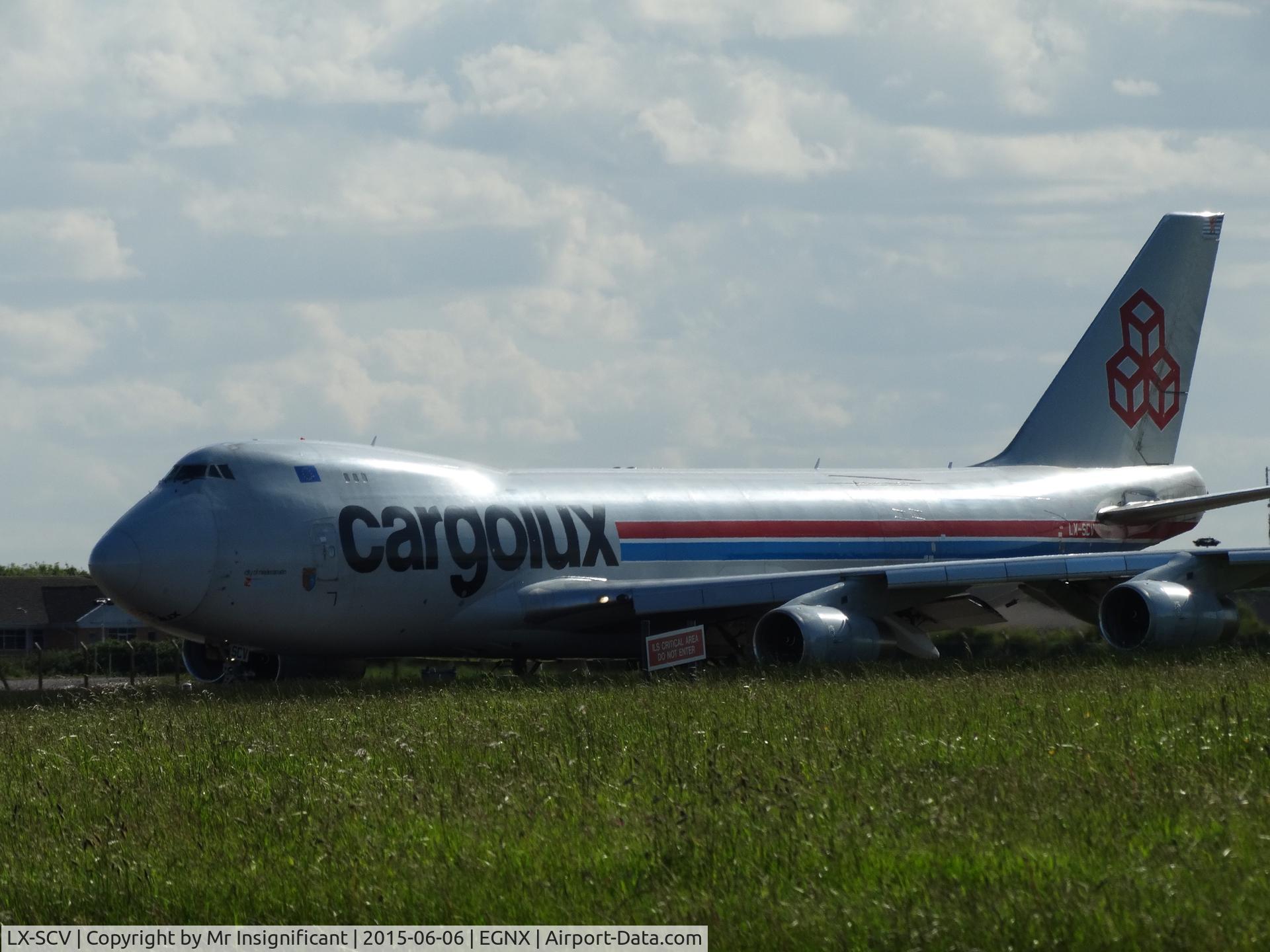 LX-SCV, 2001 Boeing 747-4R7F/SCD C/N 29733, Just before takeoff at EMA/EGNX East Midlands Airport, England