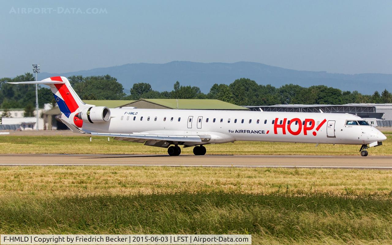 F-HMLD, 2010 Bombardier CRJ-1000EL NG (CL-600-2E25) C/N 19007, decelerating after touchdown at Strasbourg