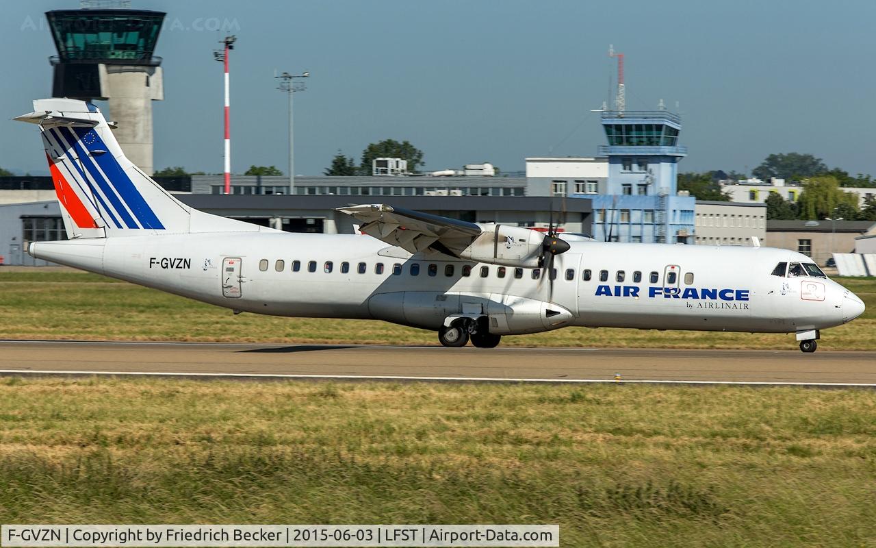 F-GVZN, 1998 ATR 72-212A C/N 563, decelerating after touchdown at Strasbourg