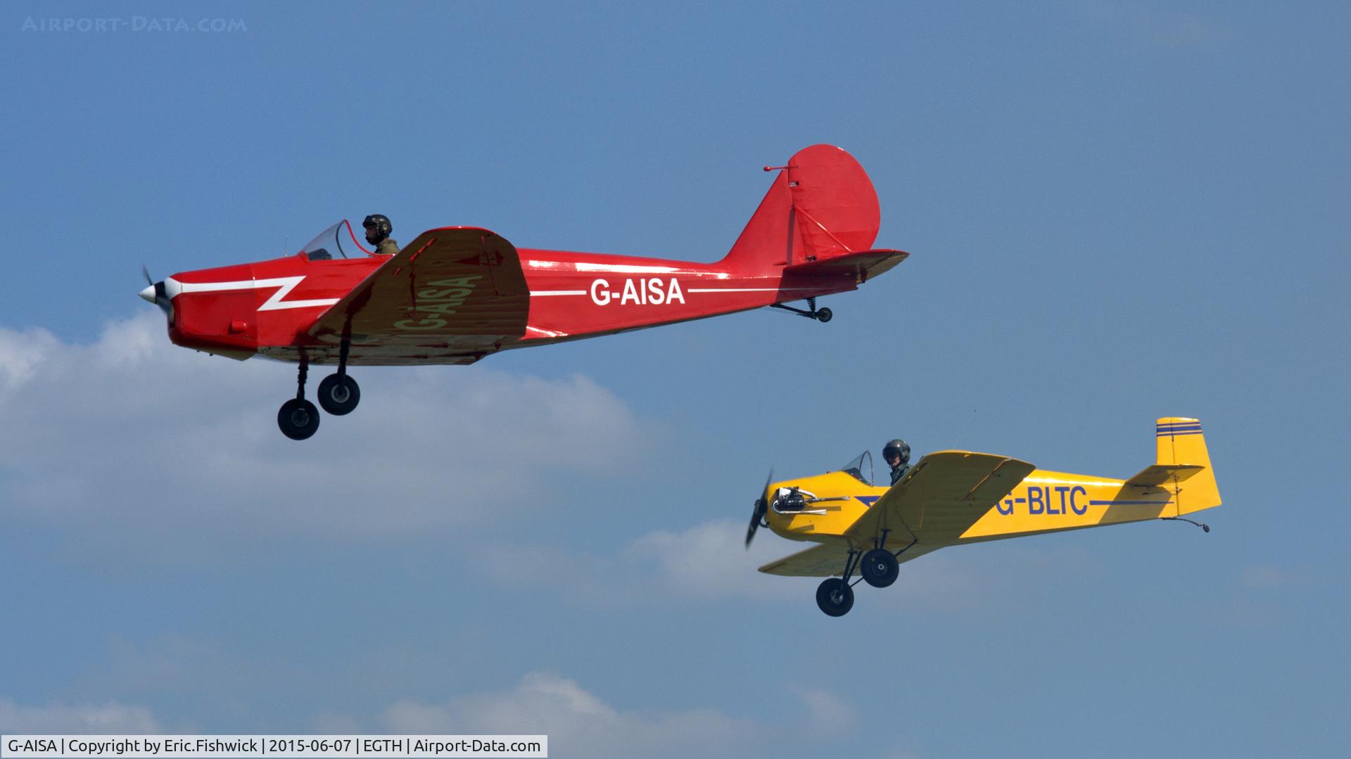 G-AISA, 1947 Tipsy Trainer 1 C/N 17, 45. G-AISA with G-BLTC in display mode at Shuttleworth Flying Day and LAA Party in the Park, June 2015.
