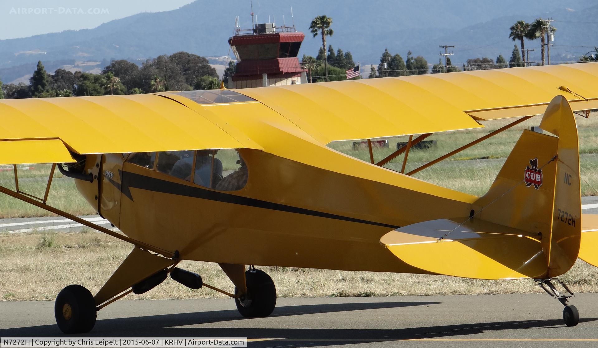 N7272H, 1946 Piper J3C-65 Cub C/N 20522, A local 1946 Piper J3 Cub taxing down Z after some pattern work at Reid Hillview Airport, CA.