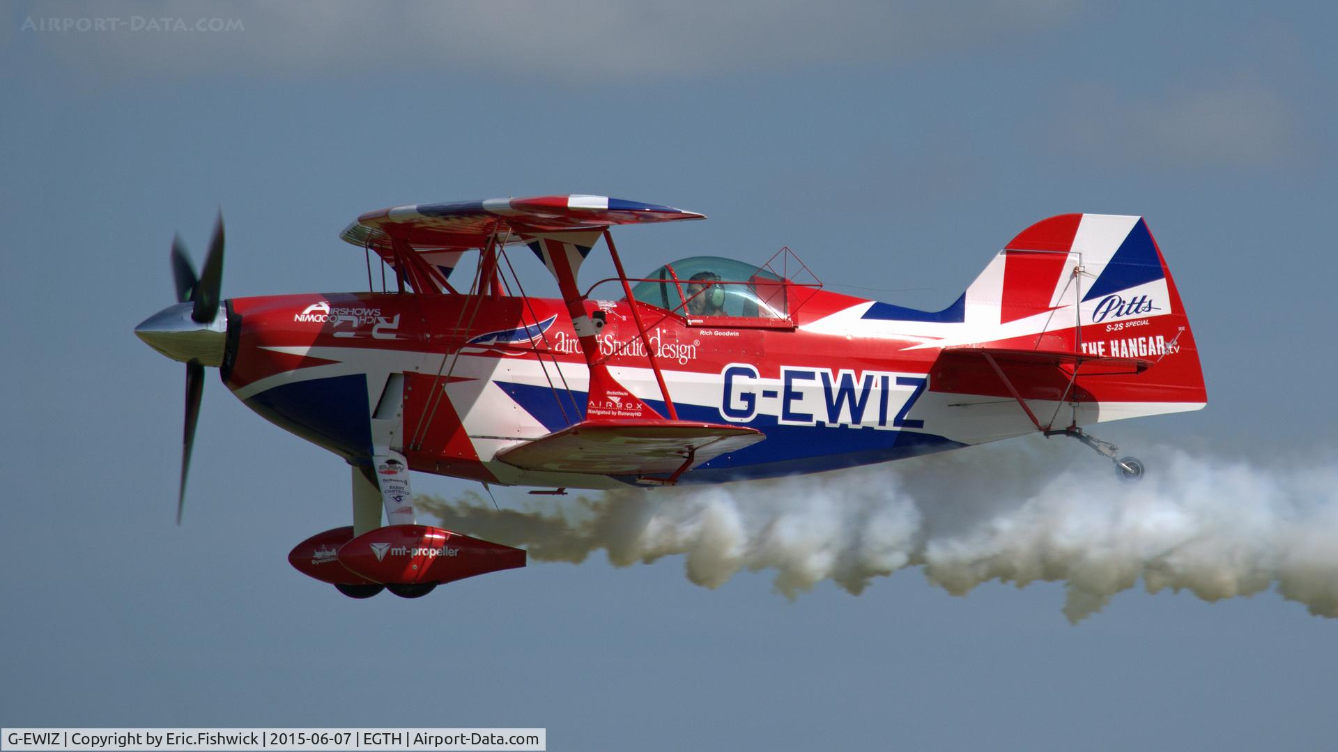 G-EWIZ, 1981 Pitts S-2S Special C/N S18, 41. G-EWIZ in display mode at The Shuttleworth Flying Day and LAA Party in the Park, June 2015.