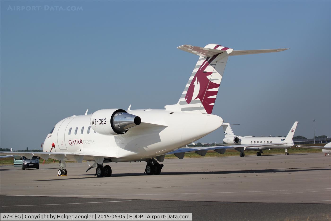A7-CEG, 2010 Bombardier Challenger 605 (CL-600-2B16) C/N 5857, Even the PR manager of CF Barcelona has come to LEJ for parking....