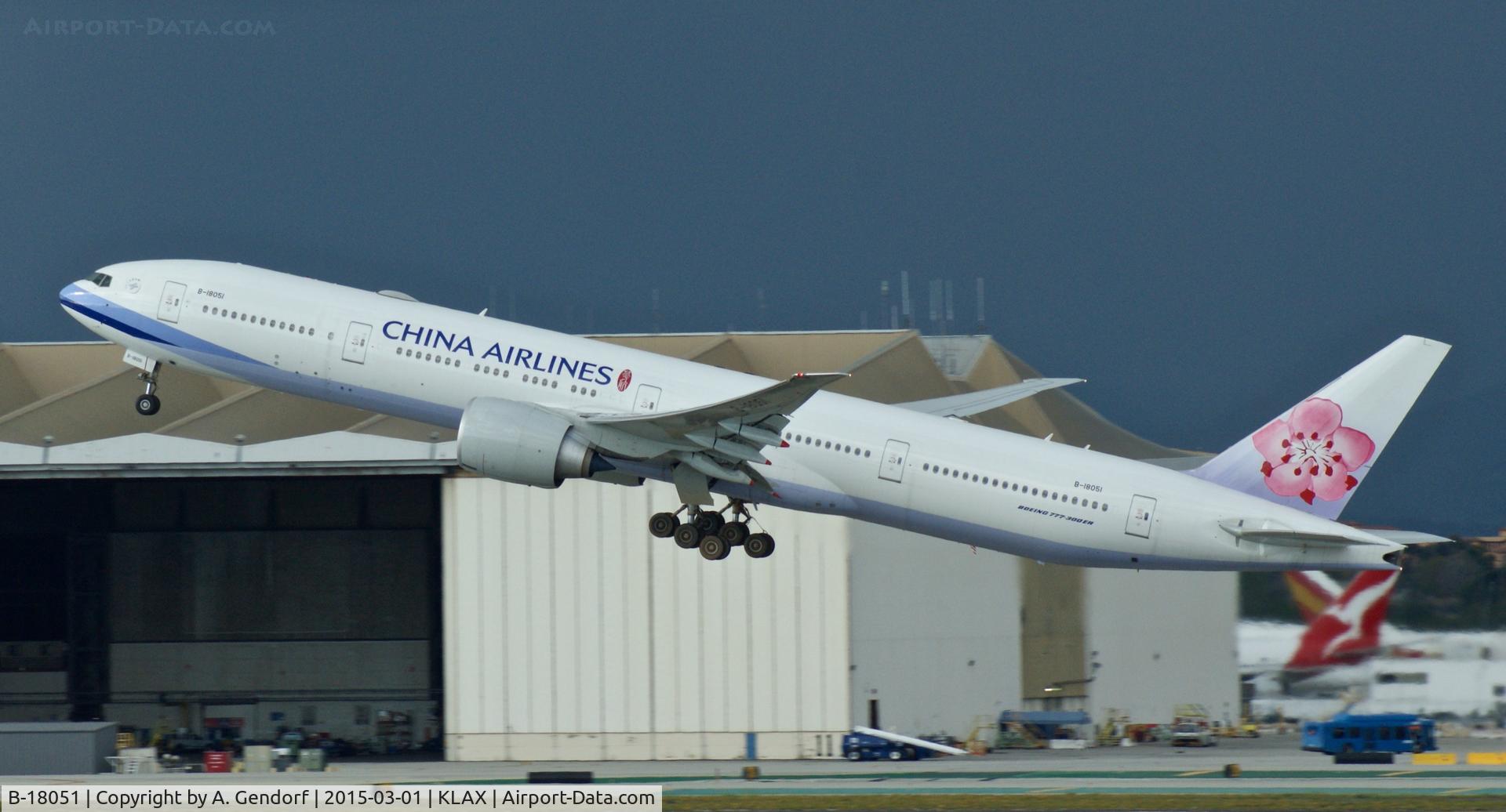 B-18051, 2014 Boeing 777-36N/ER C/N 41821, China Airlines, is here powerful taking off at Los Angeles Int'l(KLAX), bound for Taipei(RCTP)