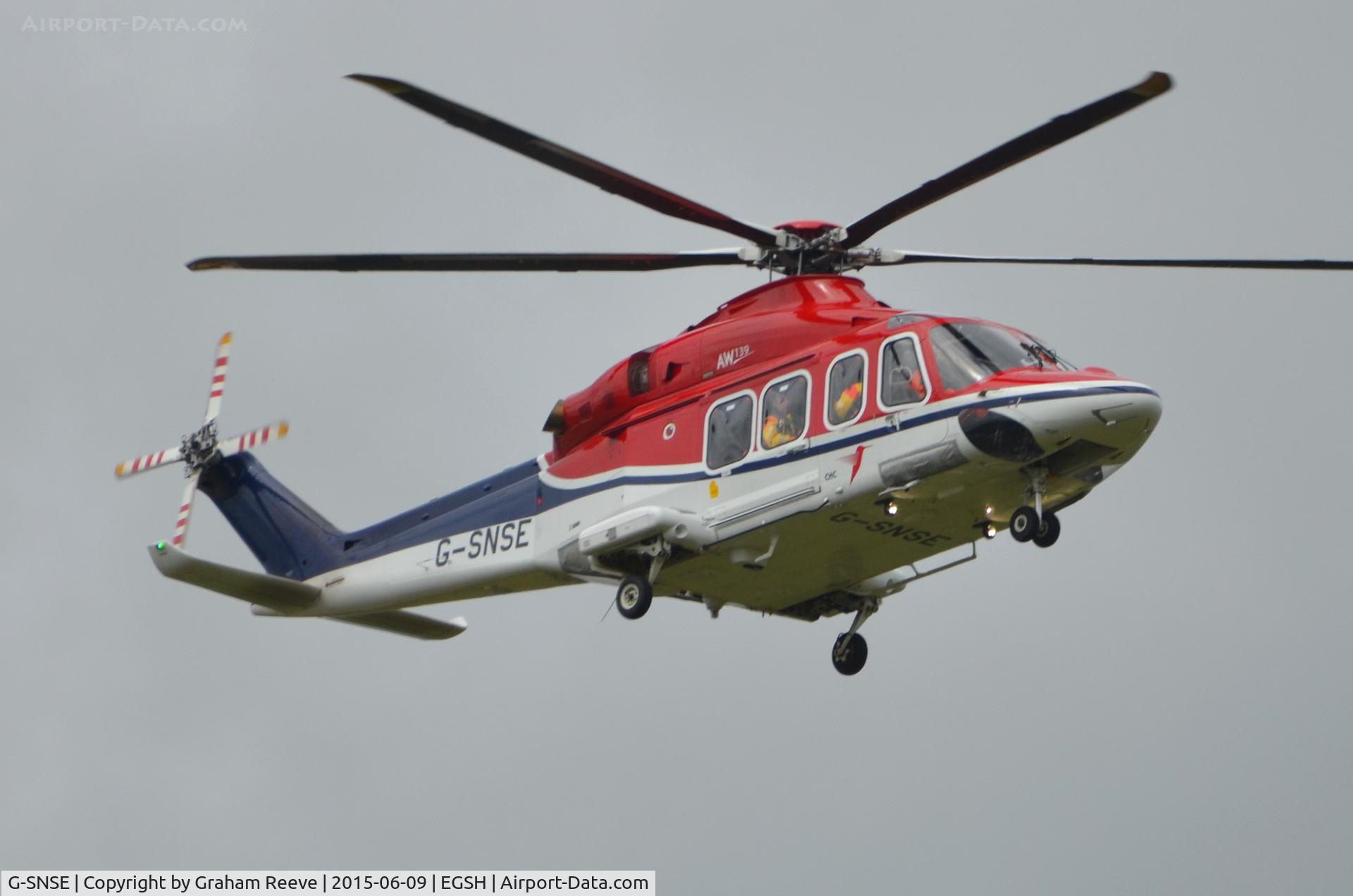 G-SNSE, 2014 AgustaWestland AW-139 C/N 31561, About to land at Norwich.