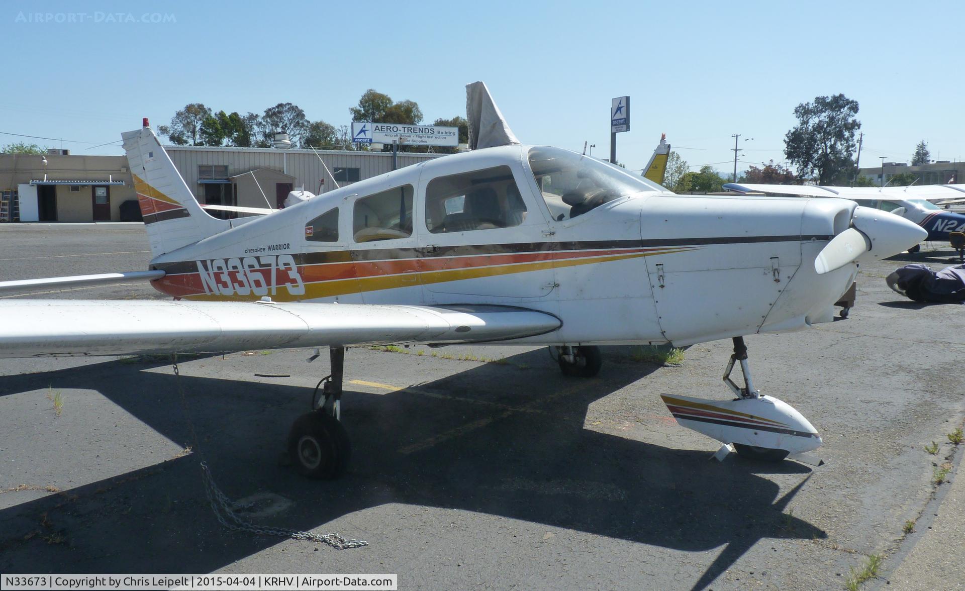 N33673, 1975 Piper PA-28-151 C/N 28-7515306, A local 1975 Piper Cherokee sitting near Trade Wind's hangar at Reid Hillview Airport, CA.
