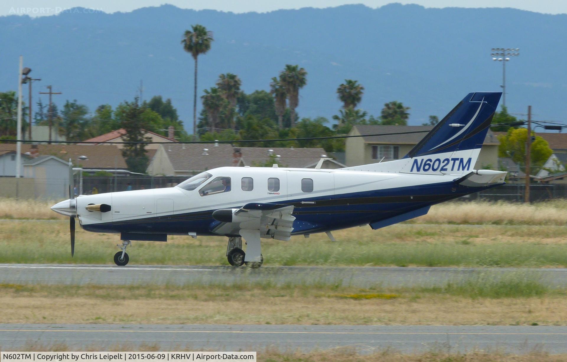 N602TM, 2011 Socata TBM-850 C/N 602, A local 2011 Socata TBM 850 rolling down runway 13L for an IFR departure (reverse approach/departure operations) at Reid Hillview Airport, CA.